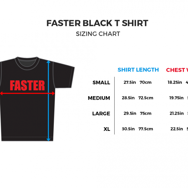 Black Tee Shirt Sizing Chart